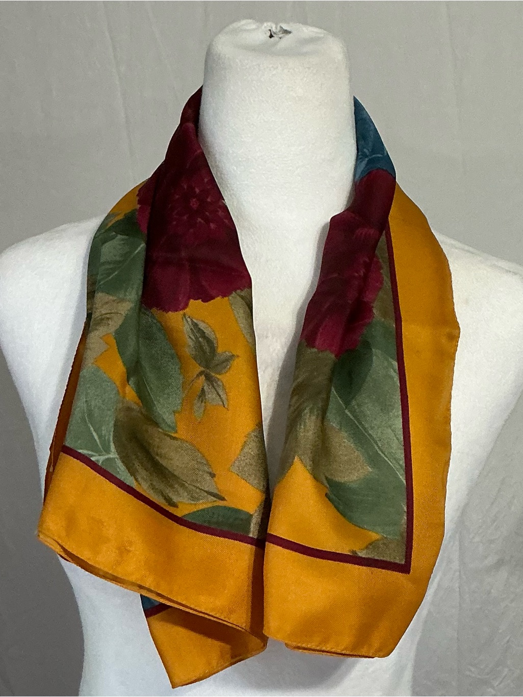 Unk Mustard Floral SilkFeel Scarf With Burgundy And Green Accents